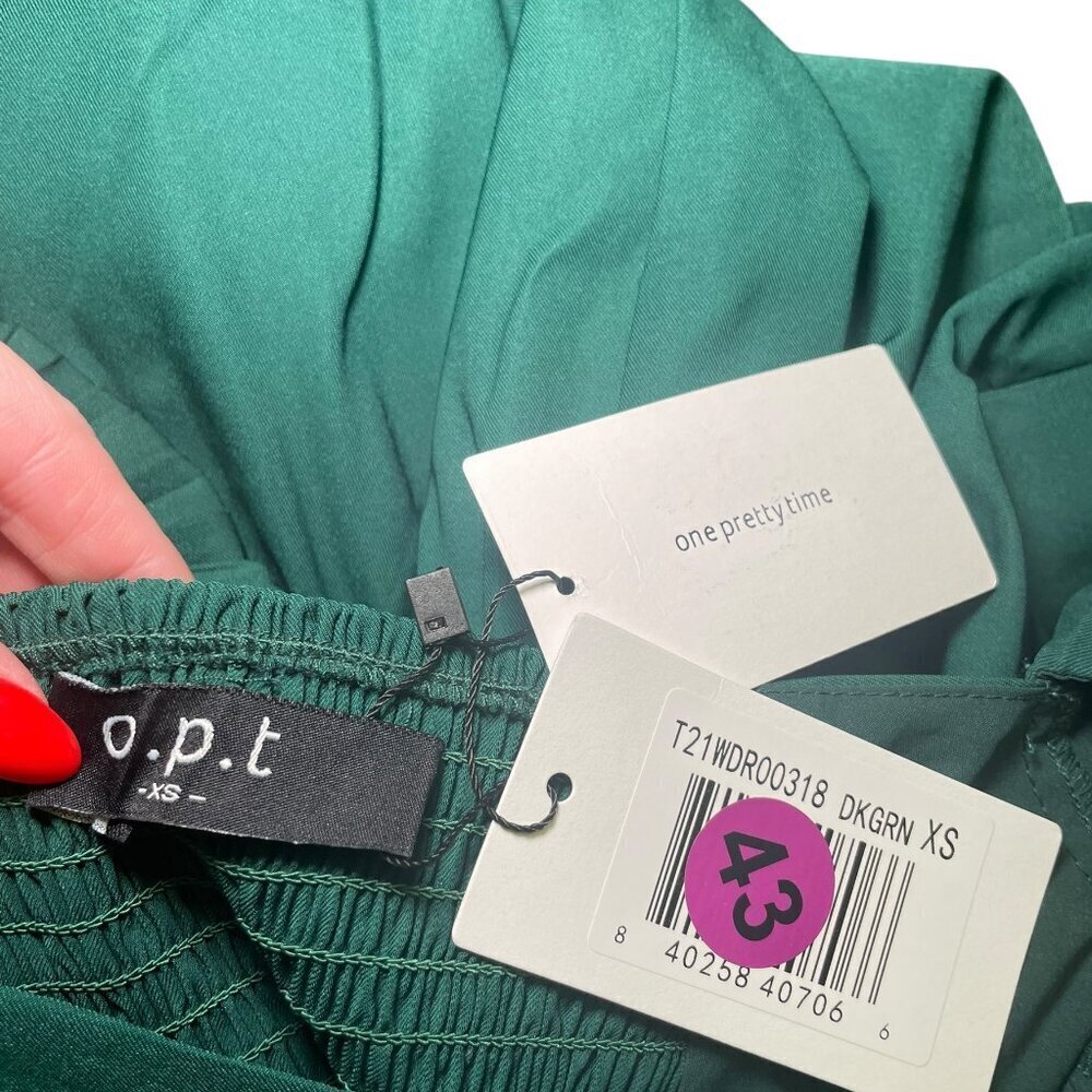 O.P.T. Bonnie Dress XS Green Midi Ruched Sleeve Smocked Back NWT $179 - Picture 2 of 7